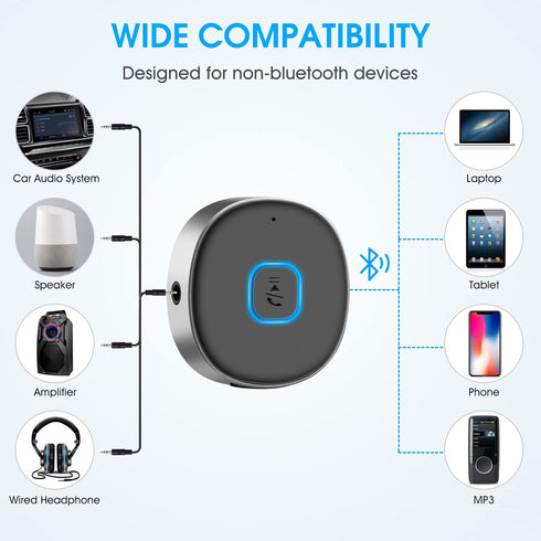 Bluetooth Aux Receiver, Portable 3.5mm Aux Car Adapter, Bluetooth 5.0 Wireless Audio Receiver for Car/Home Stereo/Wired Headphones/Speaker, 16H Ba...