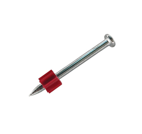 2" Powder Actuated Fasteners,.300 Head Diameter Drive Pin with red flute, P200, 100pcs/pack...