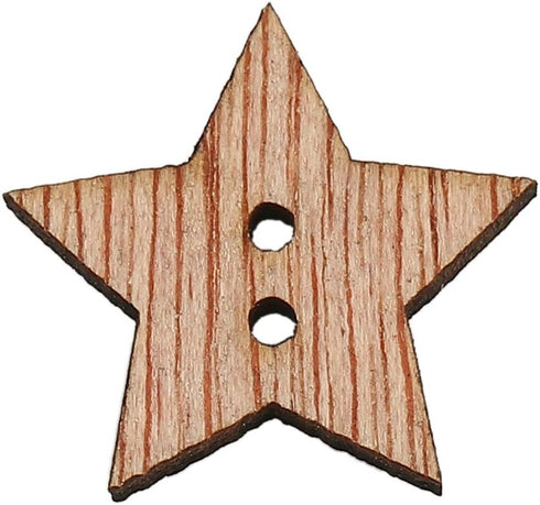 KARMELLING 100PC Wooden Star Sewing 2 Holes Buttons 19mm(6/8 inches ) x 18mm(6/8 inches )...