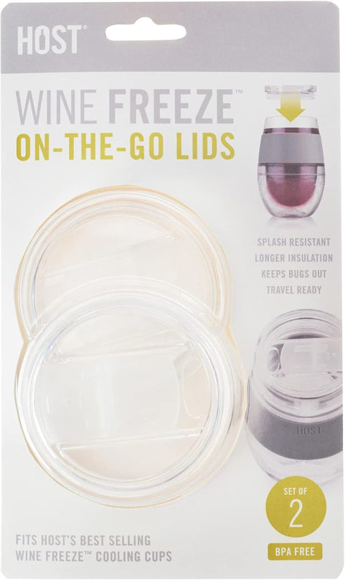 Host Wine Freeze Replacement Lids for Tumblers - Set of 2, Sliding Tab Closure, Travel Cup Lid for Wine Freeze Cooling Cup, Clear...
