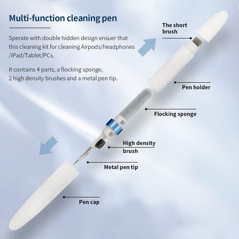 Upgrade Mutil-Functional Cleaner Kits for Headphones and mobiles Port,Soft Brush Cleaning Pen for airpods/Earbuds Clear Pen for TWS...