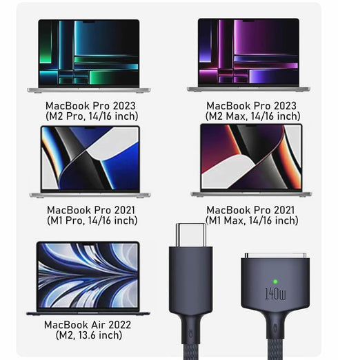 140W USB-C to Magnetic 3 Cable,Compatible with Mac Book Pro 2021 M1 Pro, Air 2022 M2,Mac Book Pro 2023 M2 Pro & Max Chip 14" 16", Safe 3 Cable -6....