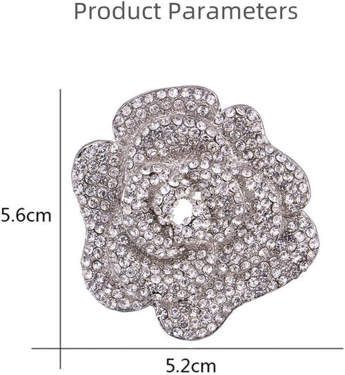 Rhinestone Rose Brooch Pin for Women Girls Fashion Crystal Big Blossom Flower Brooch Lapel Pins Elegant Dress Accessories Jewelry Boutonniere Cors...