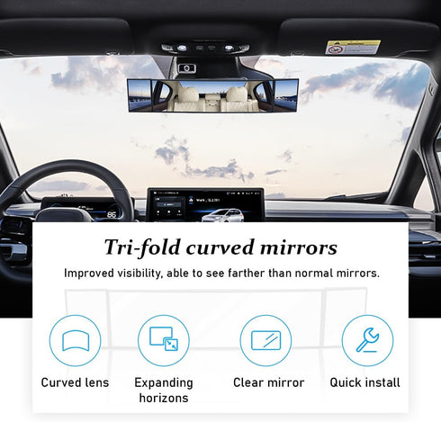 Car Rearview Mirrors, 15" Anti-Glare Panoramic Extended Rear View Mirrors, HD Interior Clip-on Wide Angle Convex Curve Rearview Mirrors, Universal...