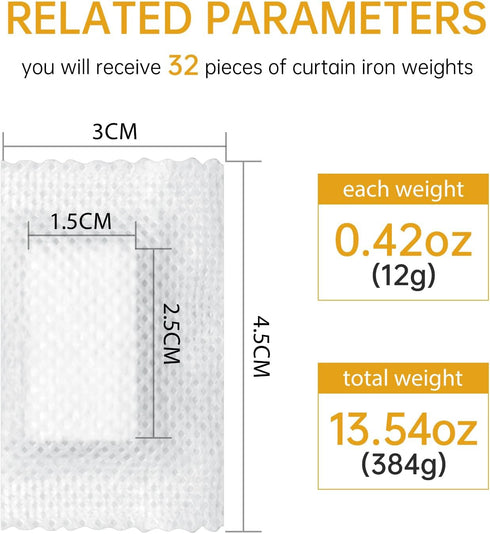 32 Pcs Curtain Iron Weights,Vinyl Covered Drapery Iron Weights Window Curtain,Drapery Weights Heavy Sew in Drapery Weights for Curtains for Home O...