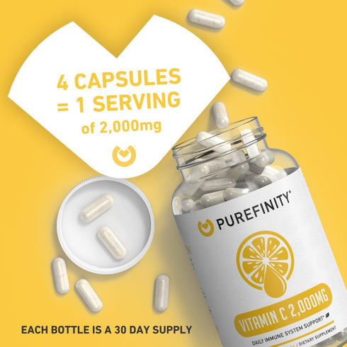 Vitamin C 2000mg Capsules – Double Strength Vitamin C Capsules Supplement with High Absorption and Powerful Antioxidant Properties – 120 Capsules ...