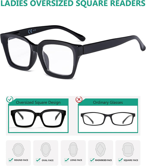 Eyekepper Ladies Reading Glasses - Oversized Square Design Readers for Women Black...