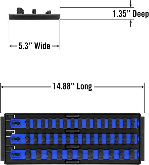 Ernst Manufacturing 8491 Socket Boss Multi-Drive Socket Organizer Tray with 13” Socket Rails, Blue – Drive Socket Storage Tray for Automotive Serv...
