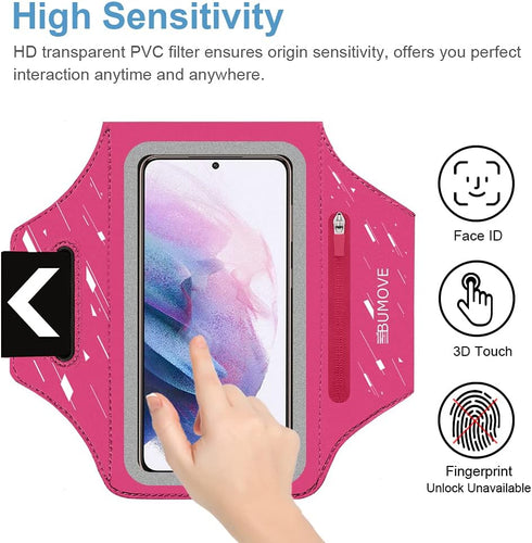 Running Armband with Headset Bag for Samsung Galaxy S25,S24, S23, S22,S21,Zipper Slot Car Key Holder, Workouts Sports Phone Arm Band (Pink)...