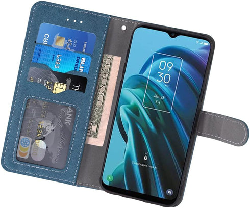 Compatible with TCL 30XE/30V/4X/20AX/20A/20R/Bremen 5G Wallet Case and Tempered Glass Screen Protector Flip Credit Card Holder Stand Cell Phone Co...