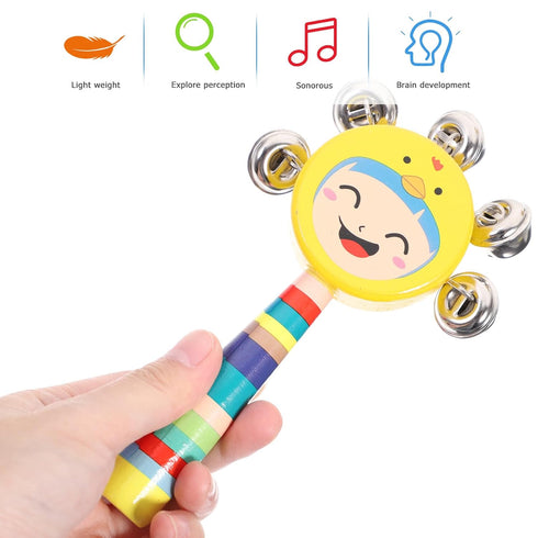 SUPVOX 2pcs Wood Jingle Rattle Bell Handheld Hand Jingle Bell Children Rattle Toys Baby Grip Training Toy Cartoon Shaking Rattle for Baby Nursing ...