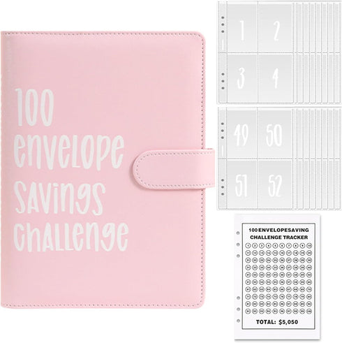 Toguma 100 Envelopes Money Saving Challenge Book, Easy and Fun to Save to 5,050, Savings Challenges Book with Envelopes Clearly Visible Budget Pla...