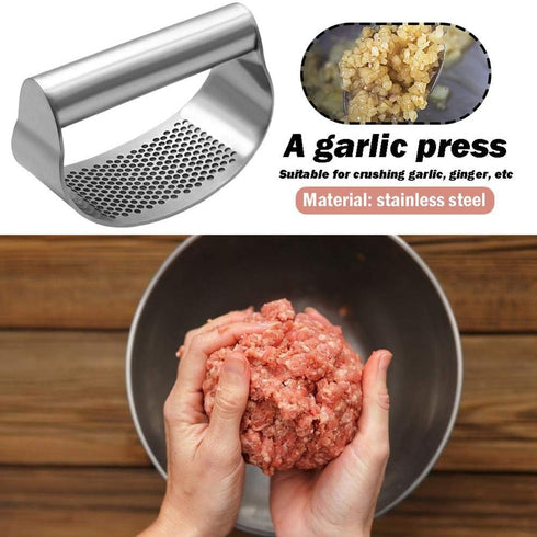 Garlic Press Rocker Stainless Steel, Fruit Crusher with Comfortable Handle Porous Surface, Easy Use & Clean, Vegetable Squeezer Kitchen Tool...
