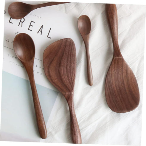 Black Walnut Cutlery Set Flatware Kitchen Tool Wood Scoop Wooden Rice Spoon Honey Spoon Black Walnut Spoon Kitchen Cooking Scoop Cooking Utensils ...