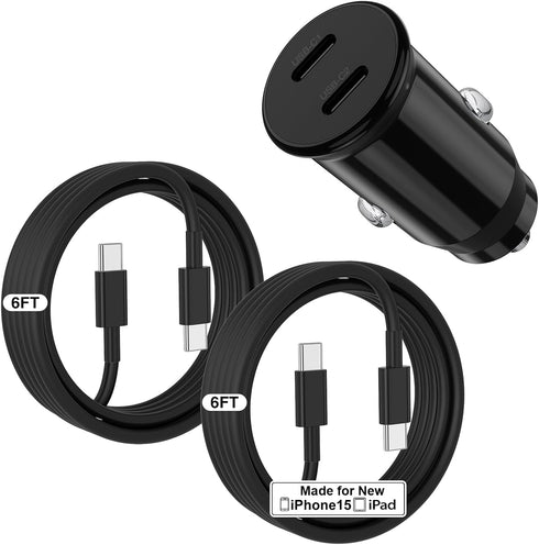 iPhone 15 Car Charger Fast Charging, 40W Dual Port USB C Car Charger with 2Pack USB C Cable 6ft,Type C Car Adapter for iPhone 15/15 Pro/15 Pro Max...