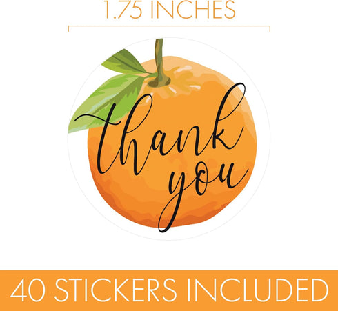Little Cutie Baby Shower Thank You Stickers – 40 Count Orange Theme Labels for Baby Shower or Gender Reveal Party Favors, Envelopes, and Treat Bag...