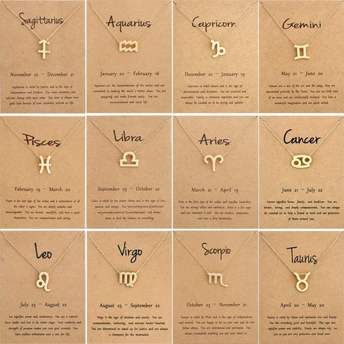 COLORFUL BLING Card Packaging Horoscope Zodiac Stud Earrings Necklace Set 12 Constellation Astrology 18K Gold Plated Little Ear Stud Friendship Ex...
