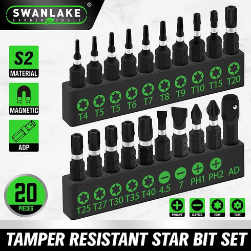 SWANLAKE 20PCS Tamper Resistant Star Bit Set,Torx Bit Set, Impact Grade Security Torx Bit Set,1/4-inch Hex Shank, S2 Alloy Steel, T4-T40...