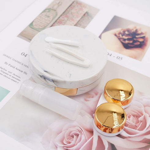 Honbay Fashion Marble Contact Lens Case Portable Contact Lens Box Kit with Mirror (Round) (Gold)...