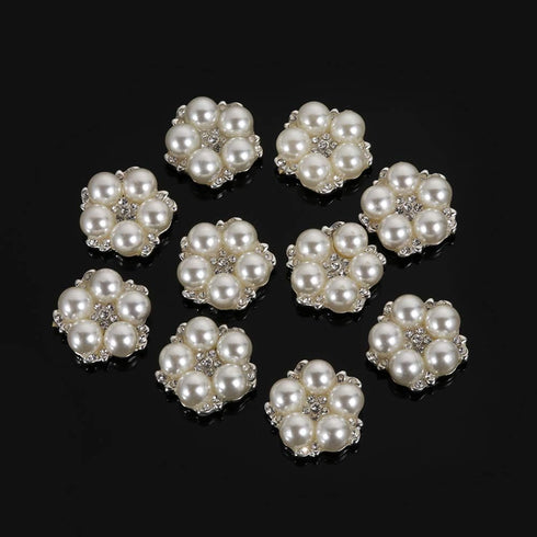 30pcs/Set Flower Rhinestones Buttons Pearl Button Wedding Decoration DIY Alloy Cryustal Bow Accessories(0.9inch,Sliver)...