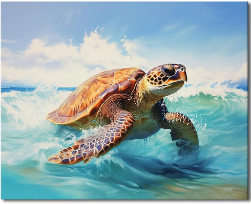 TFIAVSIN Paint by Number for Adults Sea Turtle Paint by Numbers Tropical Sandy Shore Landscape Oil Painting for Adults DIY Paint by Number Kits Ad...
