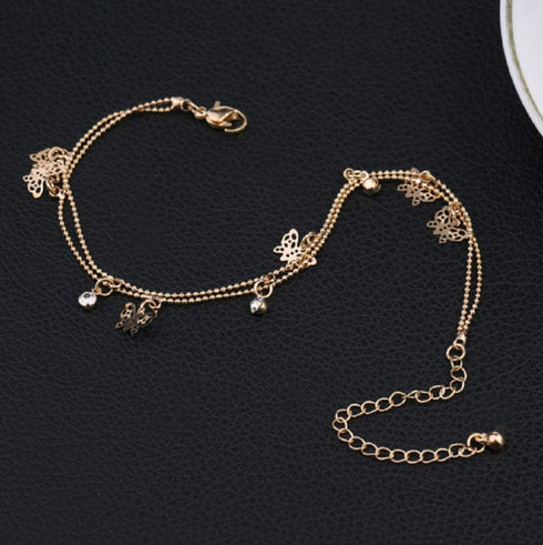 Lzz Ladies charm gold butterfly double-layer ankle chain anklet bohemian adjustable beach anklet footwear...
