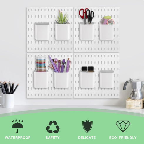 4 Pcs Pegboard Cups with Hooks, 2.9 x 3.5 x 3.2 Inch Pegboard Bins Accessories, Pegboard Containers Peg Board Organizer Cups for Garage Wall Kitch...