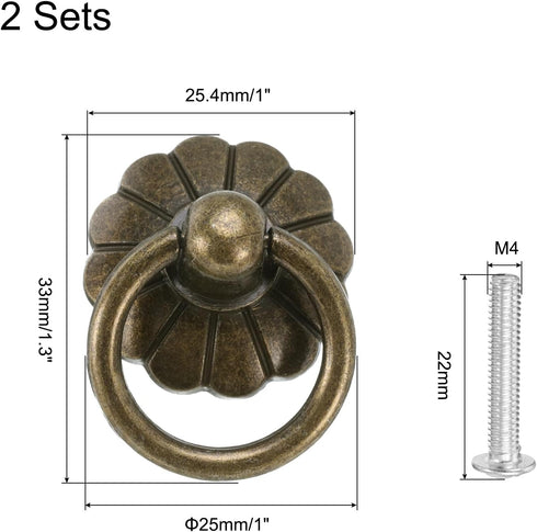 uxcell 2 Sets Vintage Drop Ring Knobs Retro Dresser Pulls Handles with Screws Zinc Alloy for Dresser Drawer Furniture Closet Cupboard Bronze(33mm/...