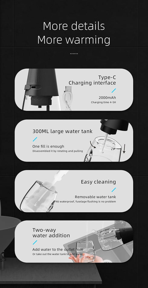 Water Floss Floss, 5 Cleaning Modes, Oral doucher for Removing Plaque, IPX7 Waterproof and Rechargeable, Suitable for mild Gums (300ml)...