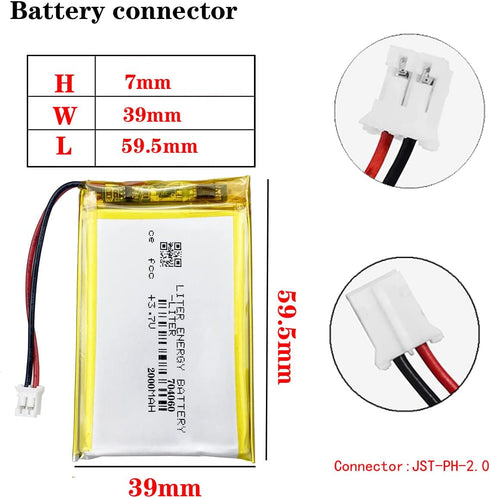 Liter Energy Battery 3.7V Lipo Battery 2000mAh Rechargeable Lithium ion Polymer Battery 704060 Lithium Polymer ion Battery with JST Connector...