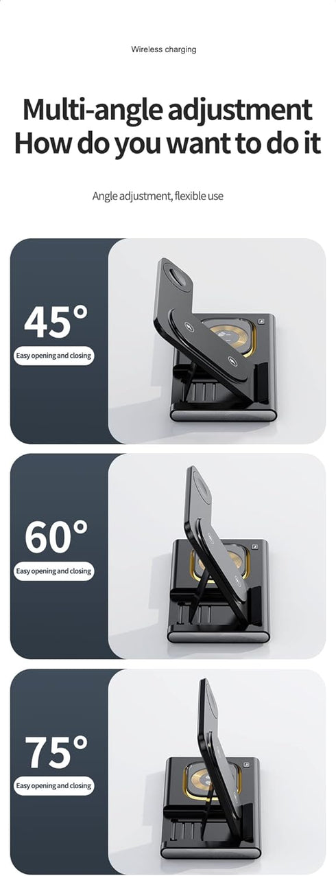 Wireless Charger 3-in-1 Fast Charging Stand Foldable Portable Travel Multi-Device Charging Station for iPhone 14 13 12 11 Pro Max Samsung Series A...