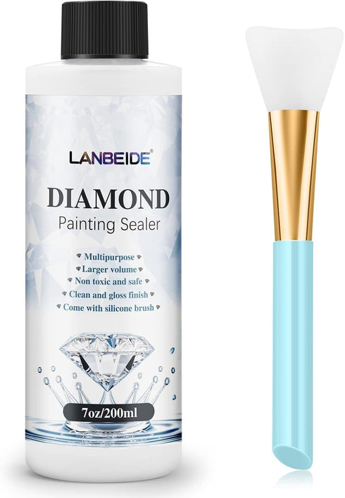 LANBEIDE 200ML Diamond Painting Sealer with Silicone Brush, Updated 5D Diamond Painting Glue Sealer Permanent Hold & Shine Effect Conserver for Di...
