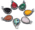 LHJ 4 Pcs Natural Stone Pendants Waterdrop Shape Mixed Crystal Agate Stone Charms Hollow Alloy Base for Jewelry Making Necklace Earrings...