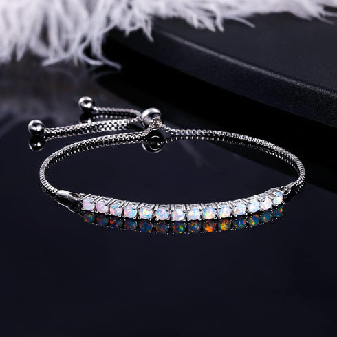 MDFUN Bracelet for Women 18k White Gold Plated Created Round Opal Simple Adjustable Tennis Opal Bracelet...