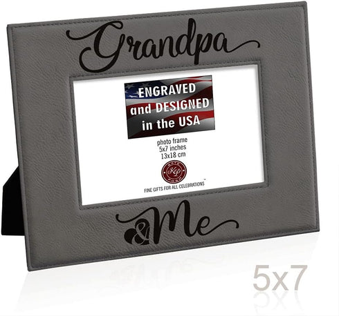 KATE POSH - Grandpa & Me Engraved Grey Leather Picture Frame, First Grandchild Gifts, Best Grandpa Ever, Grandparents Gifts (5x7-Horizontal)...