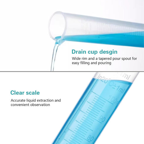 4PCS Plastic Graduated Cylinders, 10ml 25ml 50ml 100ml Measuring Cylinders Set with 4PCS Pipettes,1PCS Plastic Funnel and 2PCS Brush,for School an...