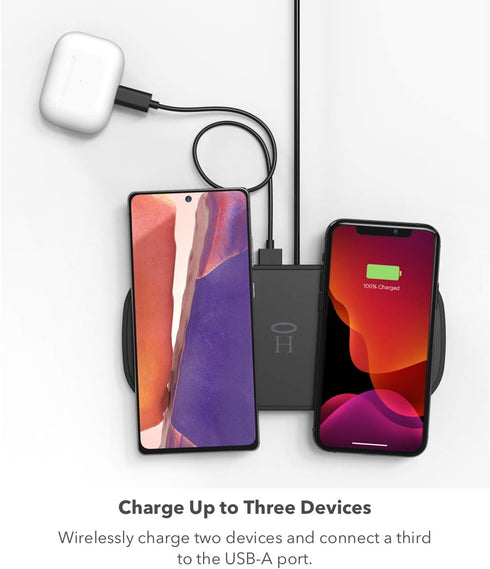 Halo Dual Wireless Charging Pad - Made for Apple Airpods, iPhone 12 Pro, 12 Pro Max, 12 Mini, iPhone 11, 11 Pro, 11 Pro Max and Samsung Other Qi-E...