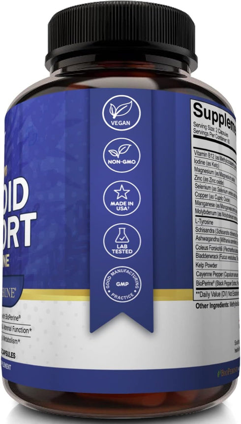 NutriFlair Thyroid Support Complex, 120 Capsules - with Iodine, Black Pepper, Ashwagandha, Vitamin B12 - Thyroid Supplement for Women and Men...