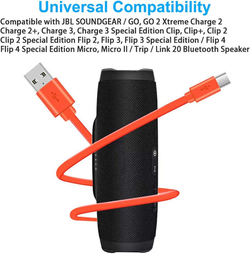VOTY 2 Pack Replacement Micro USB Charger Flat Cable Cord,Fast Charging Power Supply Cable Line for JBL Speaker Logitech UE Boom GO Xtreme Charge ...