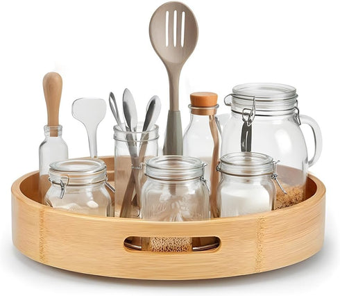 Bamboo Tray Organizer – Spice Rack Organizer Bamboo Tray for Kitchen Pantry Storage Cabinet Dining Table Refrigerator Bathroom Storage (25cm)...