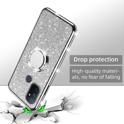 nancheng for OnePlus Nord N100 Phone Case with Ring Kickstand Strap Lanyard Cute Girls Women Men Glitter Soft TPU Shockproof Protection Cover - Si...