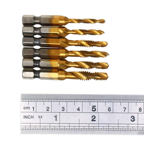AUTOTOOLHOME 6 Pack Titanium Combination Drill Tap Bit Set Screw Tapping SAE 6-32NC 8-32NC 10-24NC 10-32NC 12-24NC 1/4-20NC...