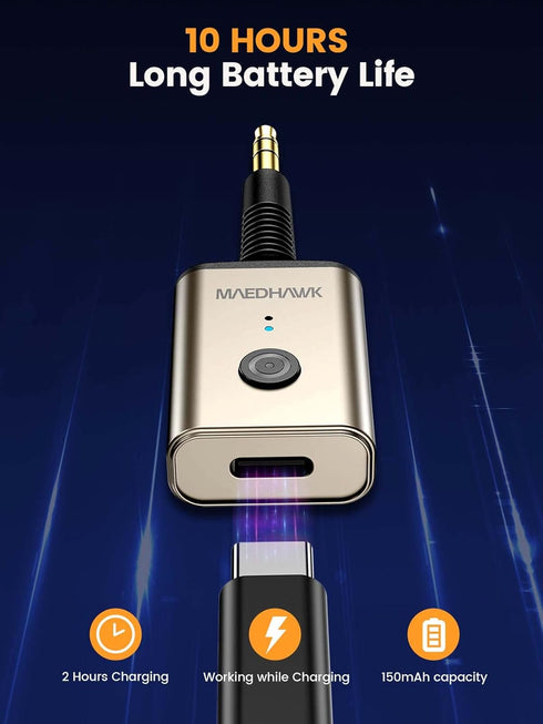MaedHawk Aux Bluetooth Adapter for Car, Portable Bluetooth 5.3 Car Adapter, Rotatable 3.5mm Bluetooth Wireless Audio Receiver for Car/Home Stereo/...