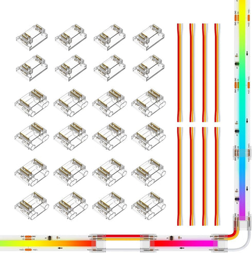 BTF-LIGHTING 3Pin 12mm Width Transparent Connector Kit 8pcs Strip to Strip Connector 8 Pairs of Wire to Strip Connectors Only Support FCOB SPI WS2...