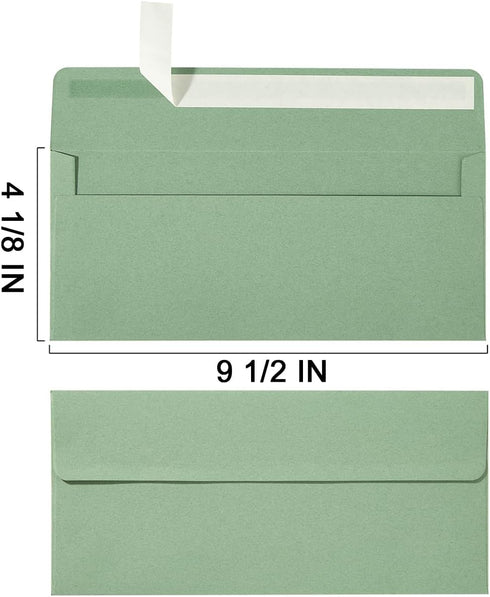 Wishop 50 Pack Sage-Green #10 Business Envelopes Self Seal Standard Envelopes for Office Checks, Business, Letter Mailing Invoices, 4.13 x 9.49 In...