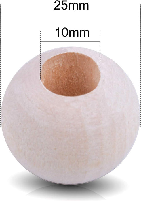 Jdesun 50 Pieces Wooden Beads, Natural Round Wood Loose Beads Wood Spacer 25mm x Diameter 3/8" Hole...