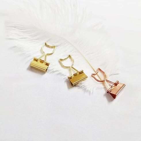 Gold Binder Clips Small, Cat Shaped 3/4-Inch Medium Gold Paper Clips for Office Decor Supplies (12pcs)...