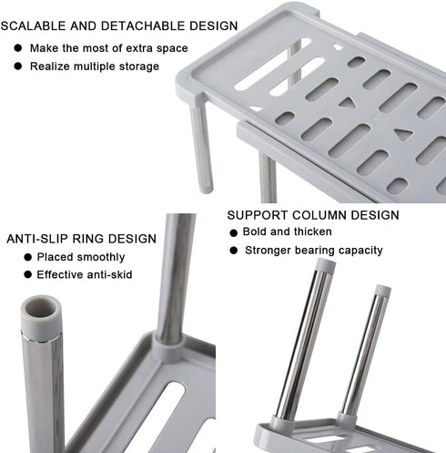 Expandable Cabinet Organizer Shelf, Kitchen Cupboard Organizer, Free Standing Spice Rack, Retractable Storage Racks for Bathroom, Countertop, Pant...