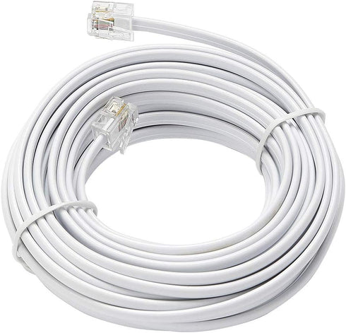 Telephone Extension Line Cord Cable Wire, Land Phone line, White, 25ft, Standard RJ11 Plugs...