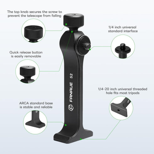 FANAUE S2-01 Binocular Tripod Adapter with 1/4-20" Thread Compatible with Porro Binoculars and Arca Ball Heads, Universal Quick Release for Bird W...